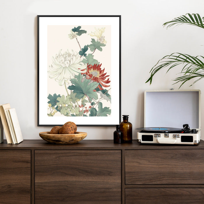 Poster Ein Blumenstrauß Auf Hellbeigem Hintergrund Rahmen Holz Mit Passepartout Farbe Natürlich