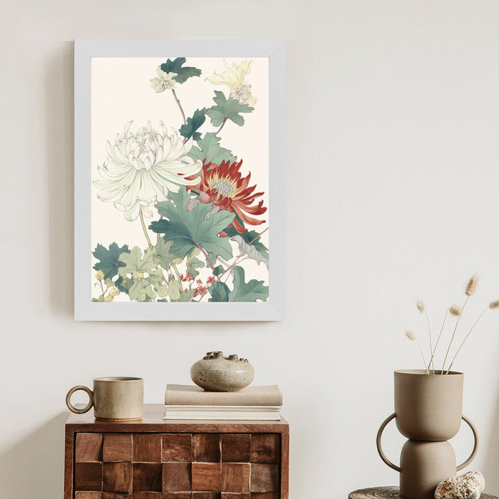 Poster Ein Blumenstrauß Auf Hellbeigem Hintergrund Rahmen Holz Mit Passepartout Farbe Natürlich