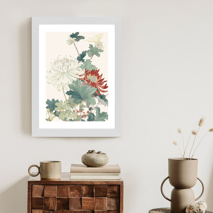 Poster Ein Blumenstrauß Auf Hellbeigem Hintergrund Rahmen Holz Mit Passepartout Farbe Natürlich