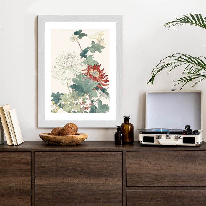 Poster Ein Blumenstrauß Auf Hellbeigem Hintergrund Rahmen Holz Mit Passepartout Farbe Natürlich