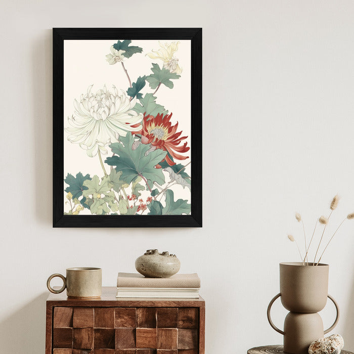Poster Ein Blumenstrauß Auf Hellbeigem Hintergrund Rahmen Holz Mit Passepartout Farbe Natürlich