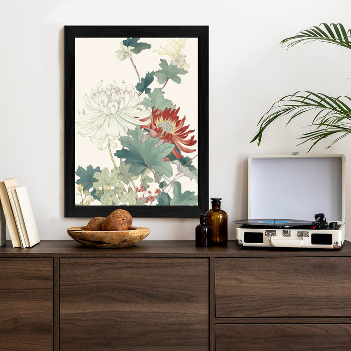 Poster Ein Blumenstrauß Auf Hellbeigem Hintergrund Rahmen Holz Mit Passepartout Farbe Natürlich