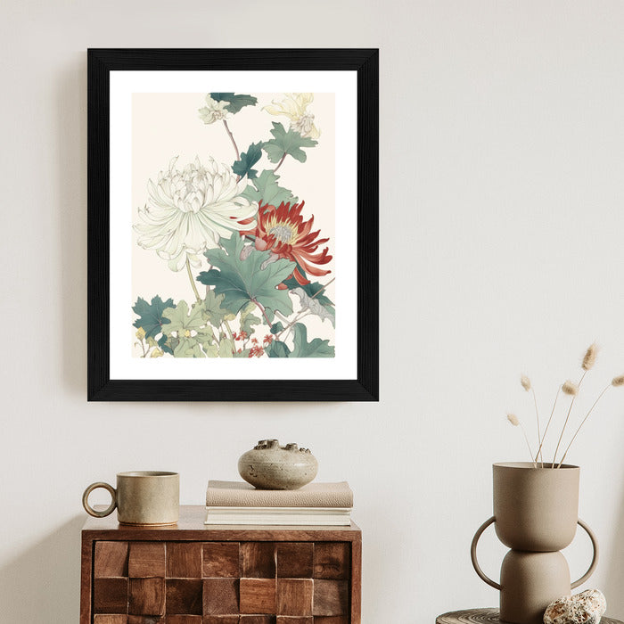Poster Ein Blumenstrauß Auf Hellbeigem Hintergrund Rahmen Holz Mit Passepartout Farbe Natürlich