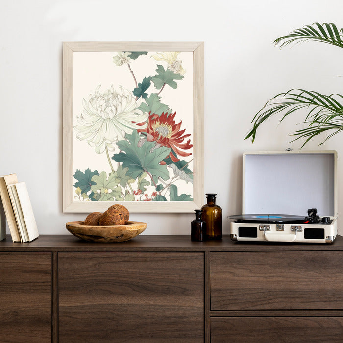 Poster Ein Blumenstrauß Auf Hellbeigem Hintergrund Rahmen Holz Mit Passepartout Farbe Natürlich