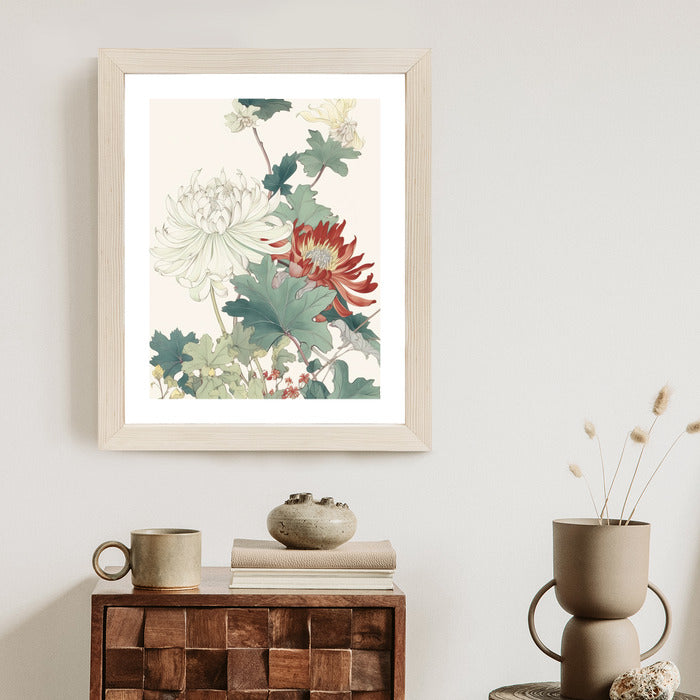 Poster Ein Blumenstrauß Auf Hellbeigem Hintergrund Rahmen Holz Mit Passepartout Farbe Natürlich