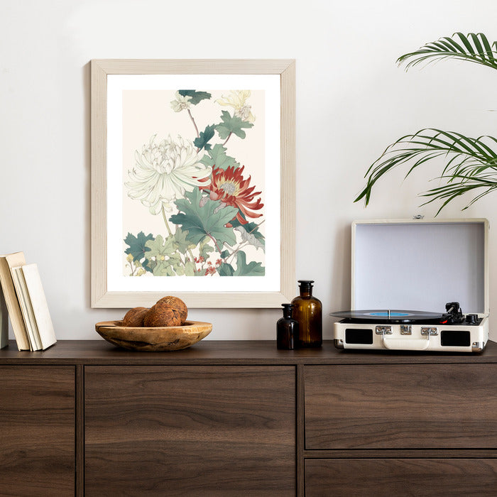 Poster Ein Blumenstrauß Auf Hellbeigem Hintergrund Rahmen Holz Mit Passepartout Farbe Natürlich