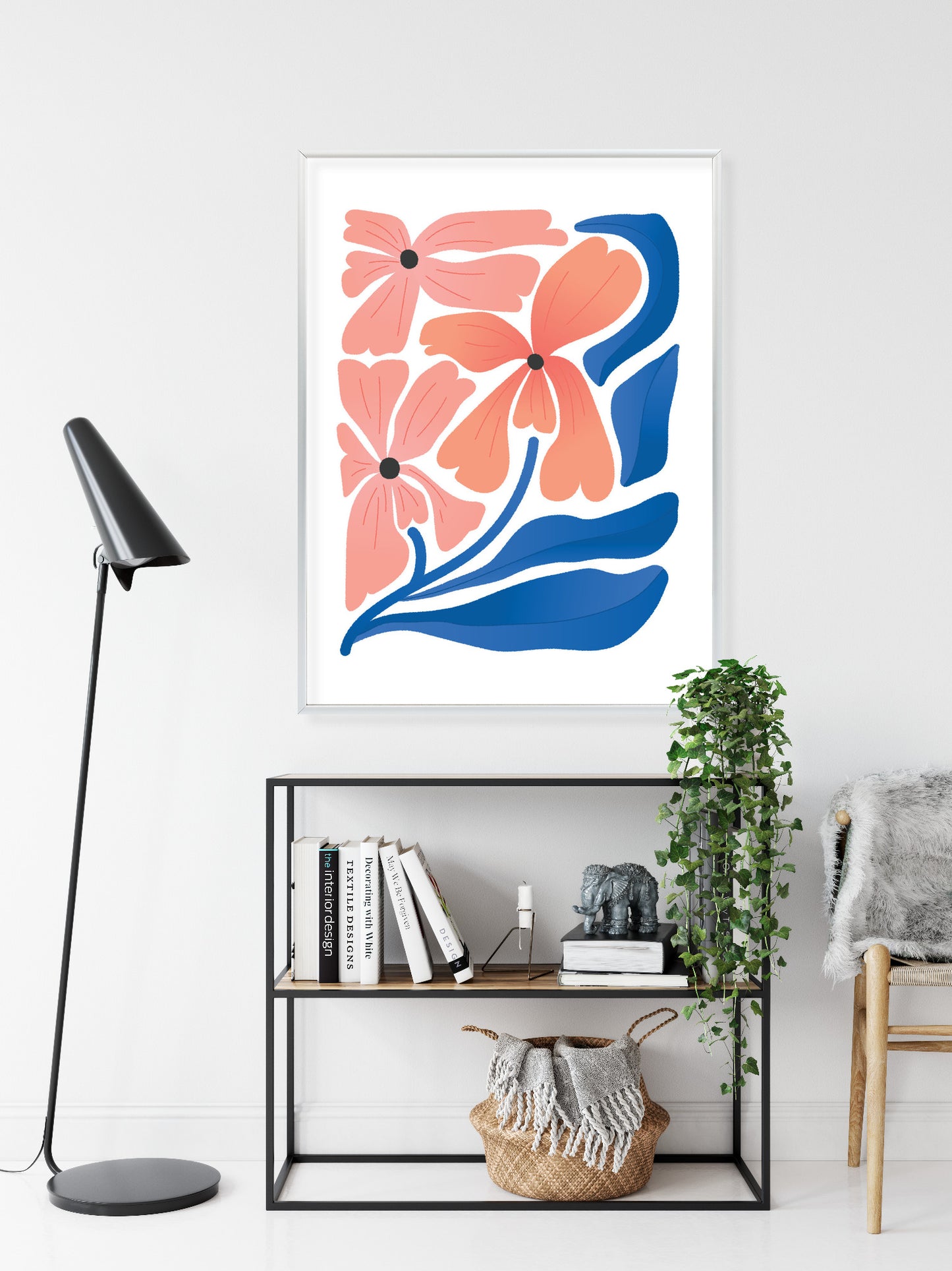 Poster Frühlingsblumen-Abstraktion Rahmen Holz Mit Passepartout Farbe Weiß