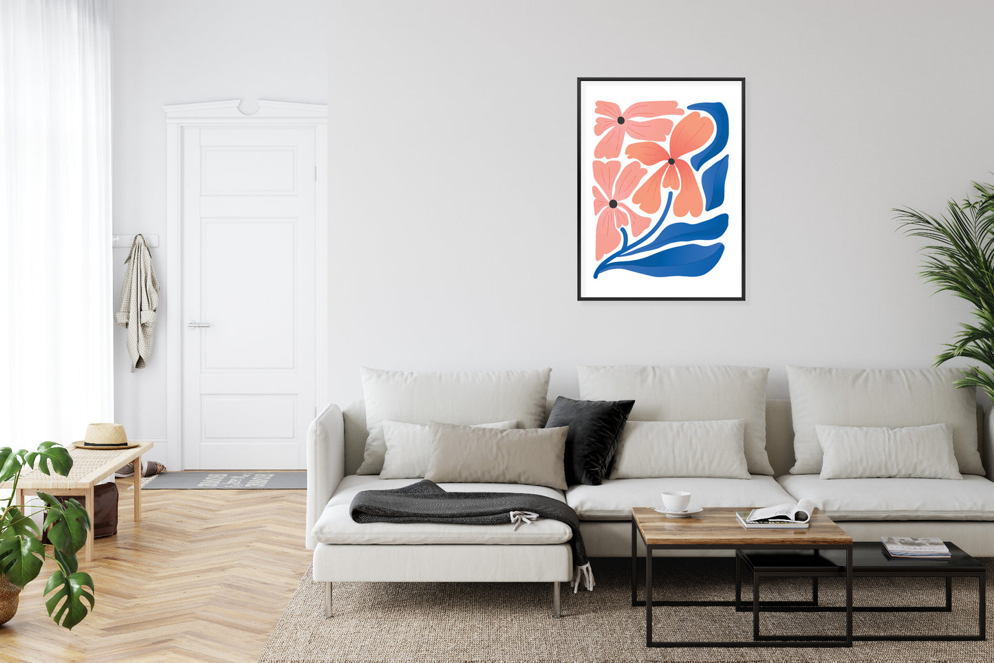 Poster Frühlingsblumen-Abstraktion Rahmen Holz Mit Passepartout Farbe Weiß