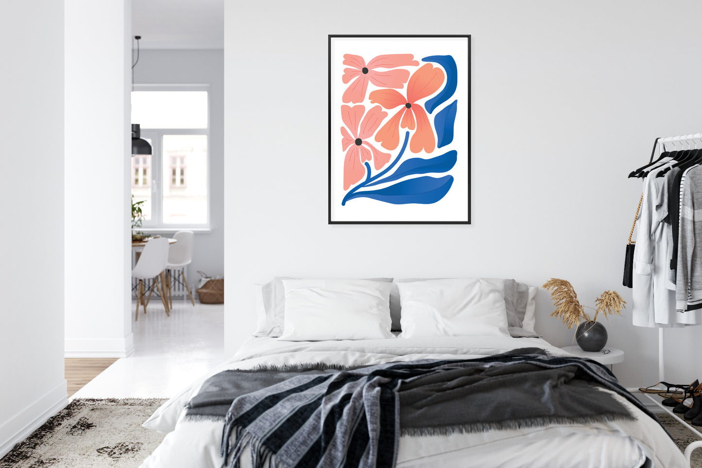 Poster Frühlingsblumen-Abstraktion Rahmen Holz Mit Passepartout Farbe Weiß