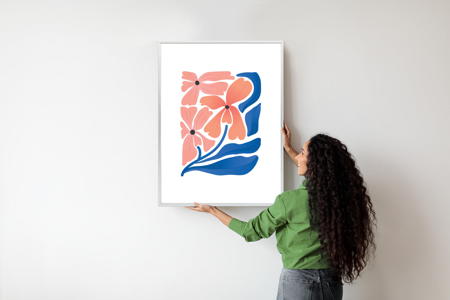 Poster Frühlingsblumen-Abstraktion Rahmen Holz Mit Passepartout Farbe Weiß