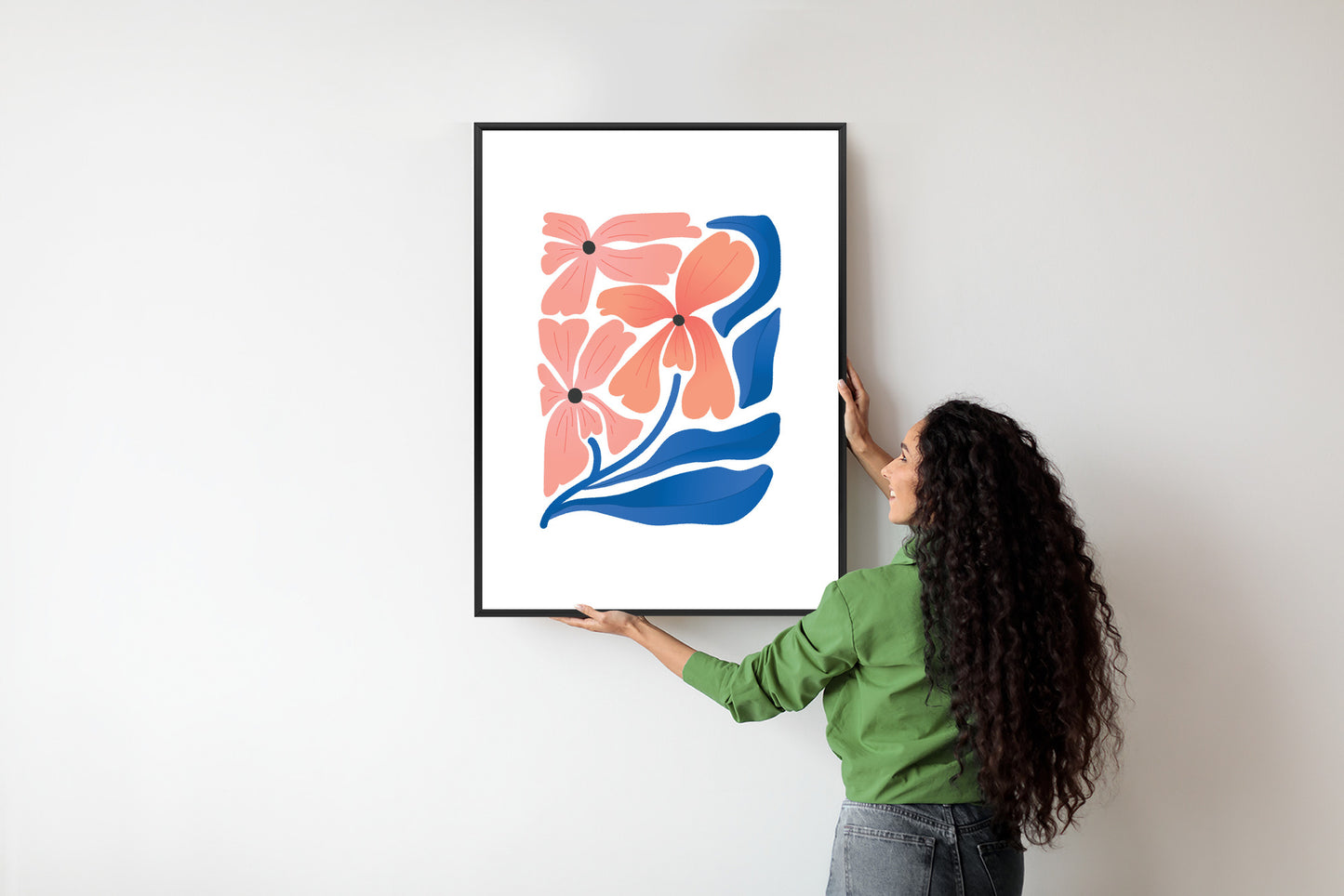 Poster Frühlingsblumen-Abstraktion Rahmen Holz Mit Passepartout Farbe Weiß