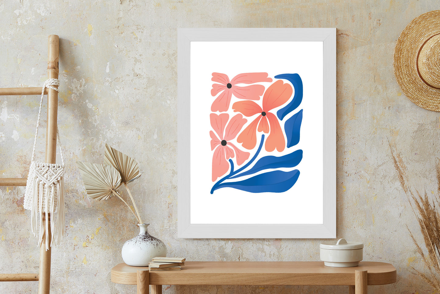 Poster Frühlingsblumen-Abstraktion Rahmen Holz Mit Passepartout Farbe Weiß