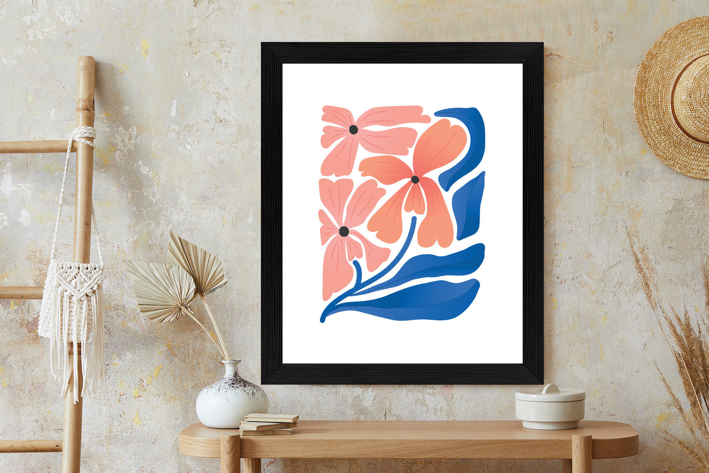 Poster Frühlingsblumen-Abstraktion Rahmen Holz Mit Passepartout Farbe Weiß