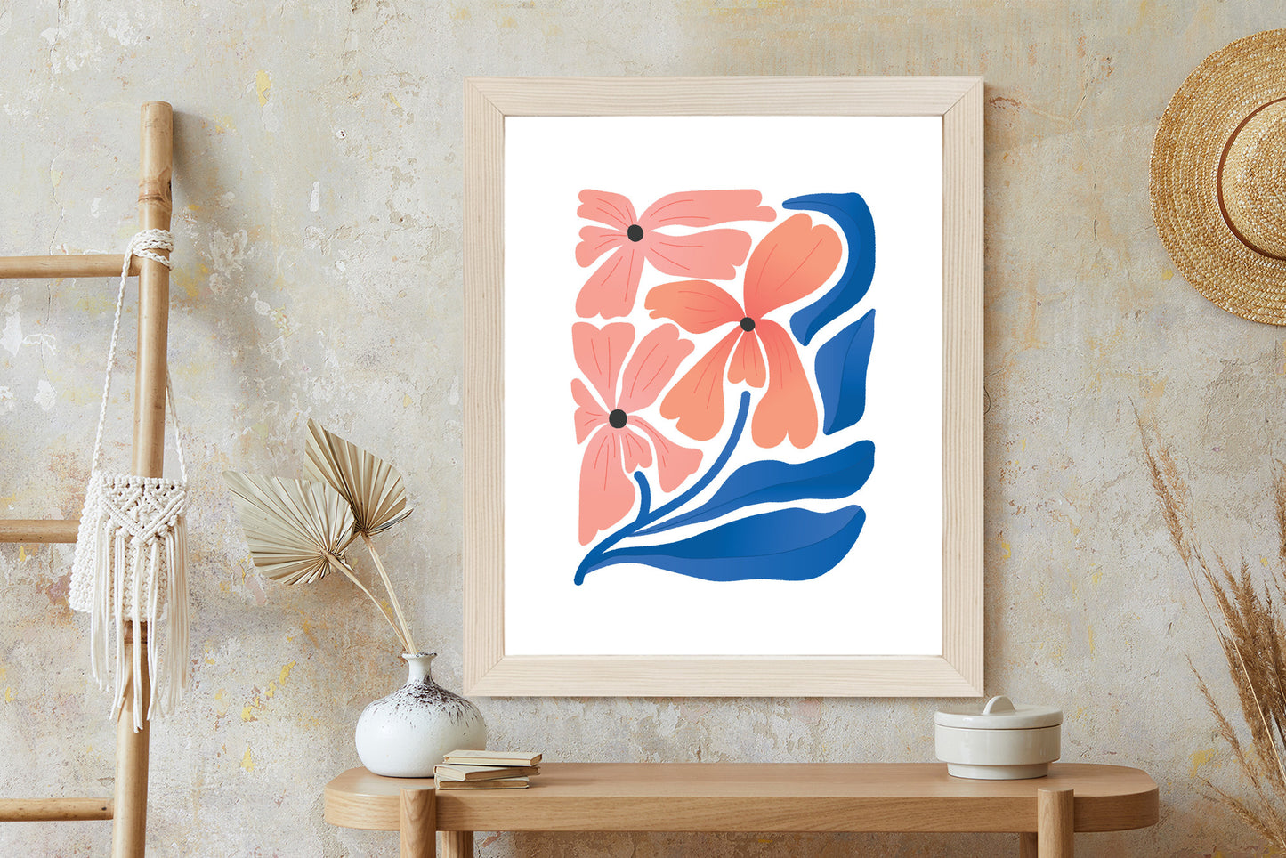 Poster Frühlingsblumen-Abstraktion Rahmen Holz Mit Passepartout Farbe Weiß