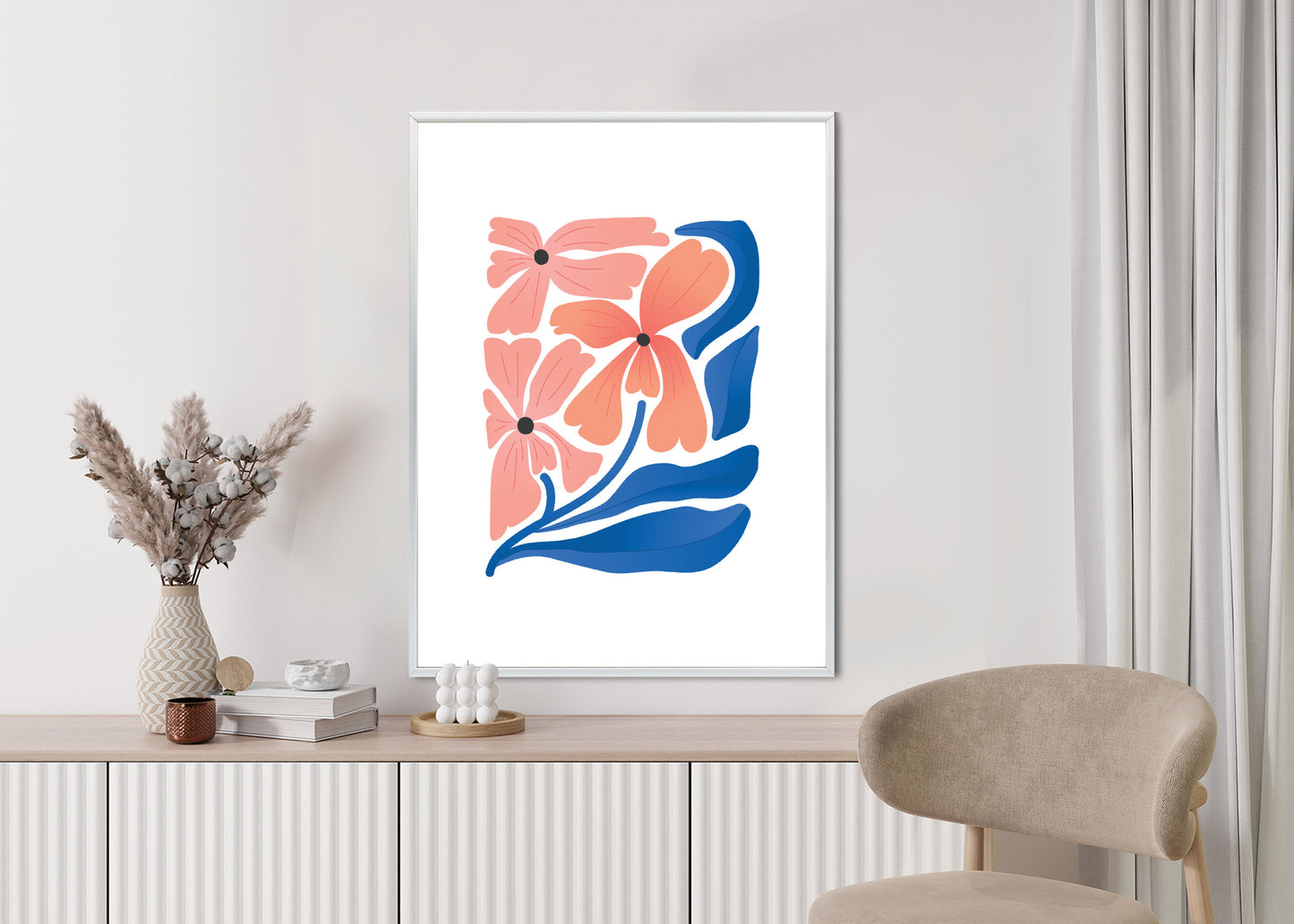 Poster Frühlingsblumen-Abstraktion Rahmen Holz Mit Passepartout Farbe Weiß