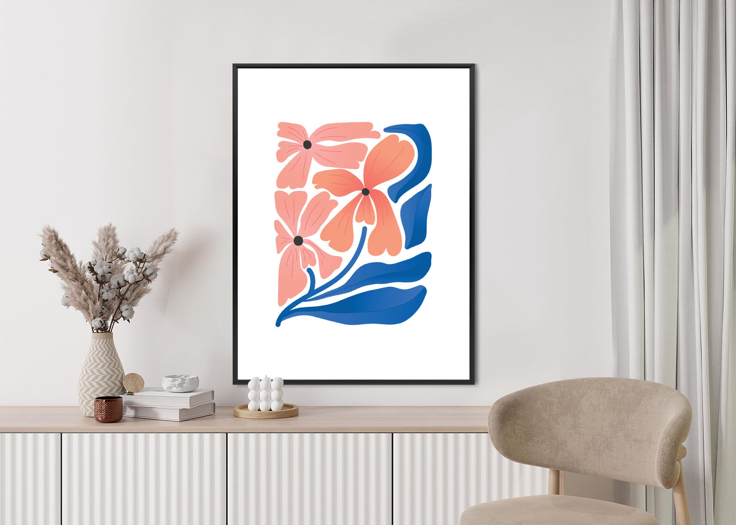 Poster Frühlingsblumen-Abstraktion Rahmen Holz Mit Passepartout Farbe Weiß