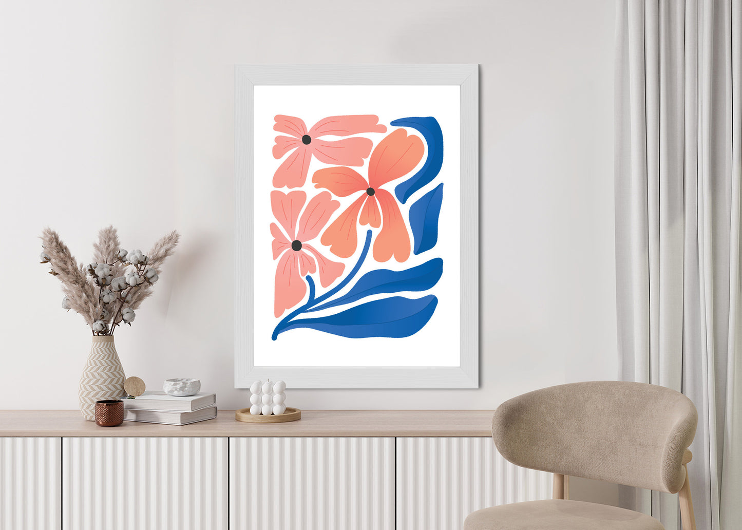 Poster Frühlingsblumen-Abstraktion Rahmen Holz Mit Passepartout Farbe Weiß