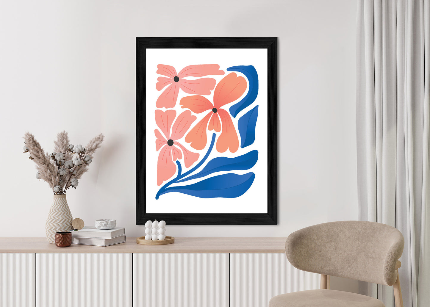 Poster Frühlingsblumen-Abstraktion Rahmen Holz Mit Passepartout Farbe Weiß