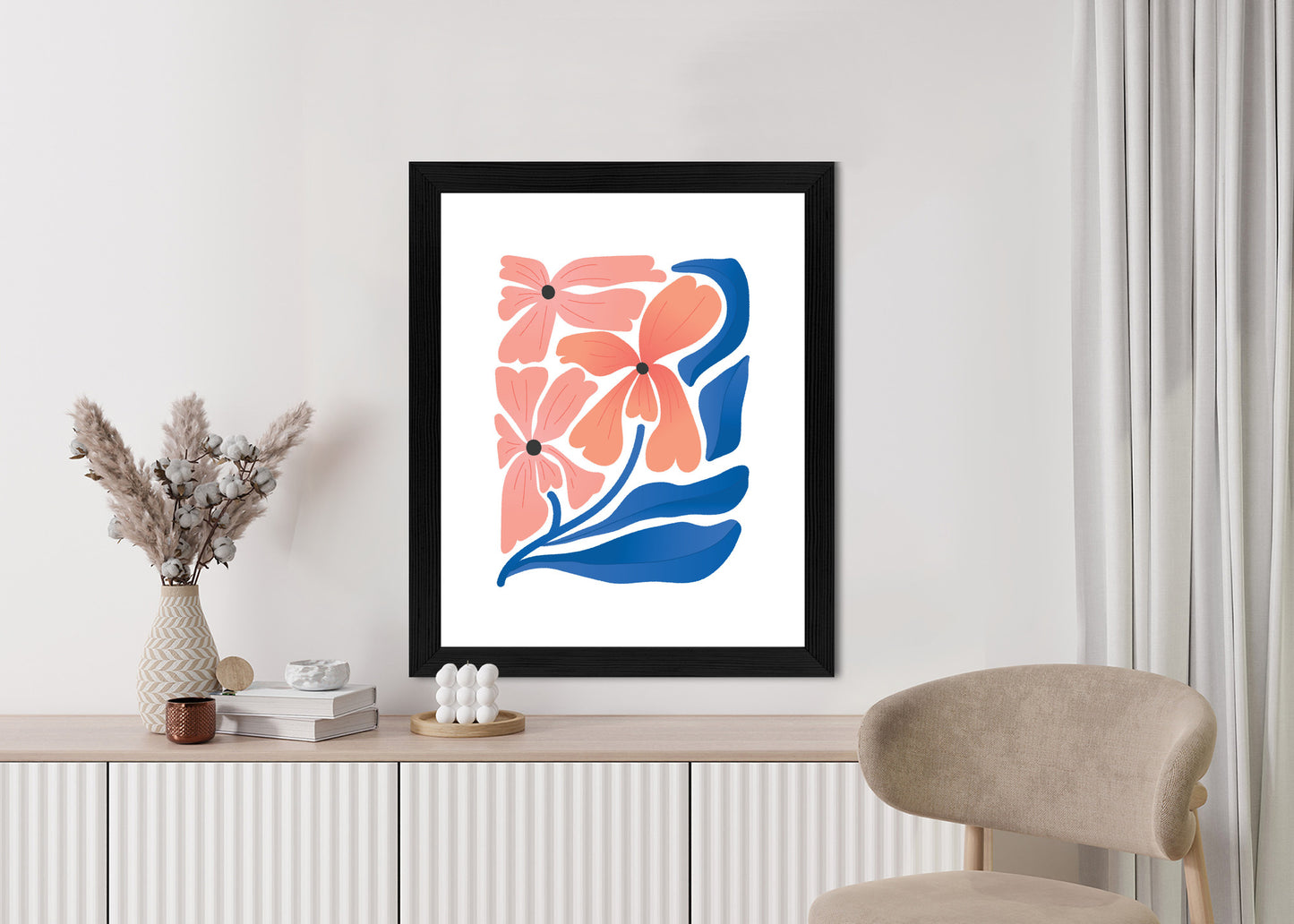 Poster Frühlingsblumen-Abstraktion Rahmen Holz Mit Passepartout Farbe Weiß