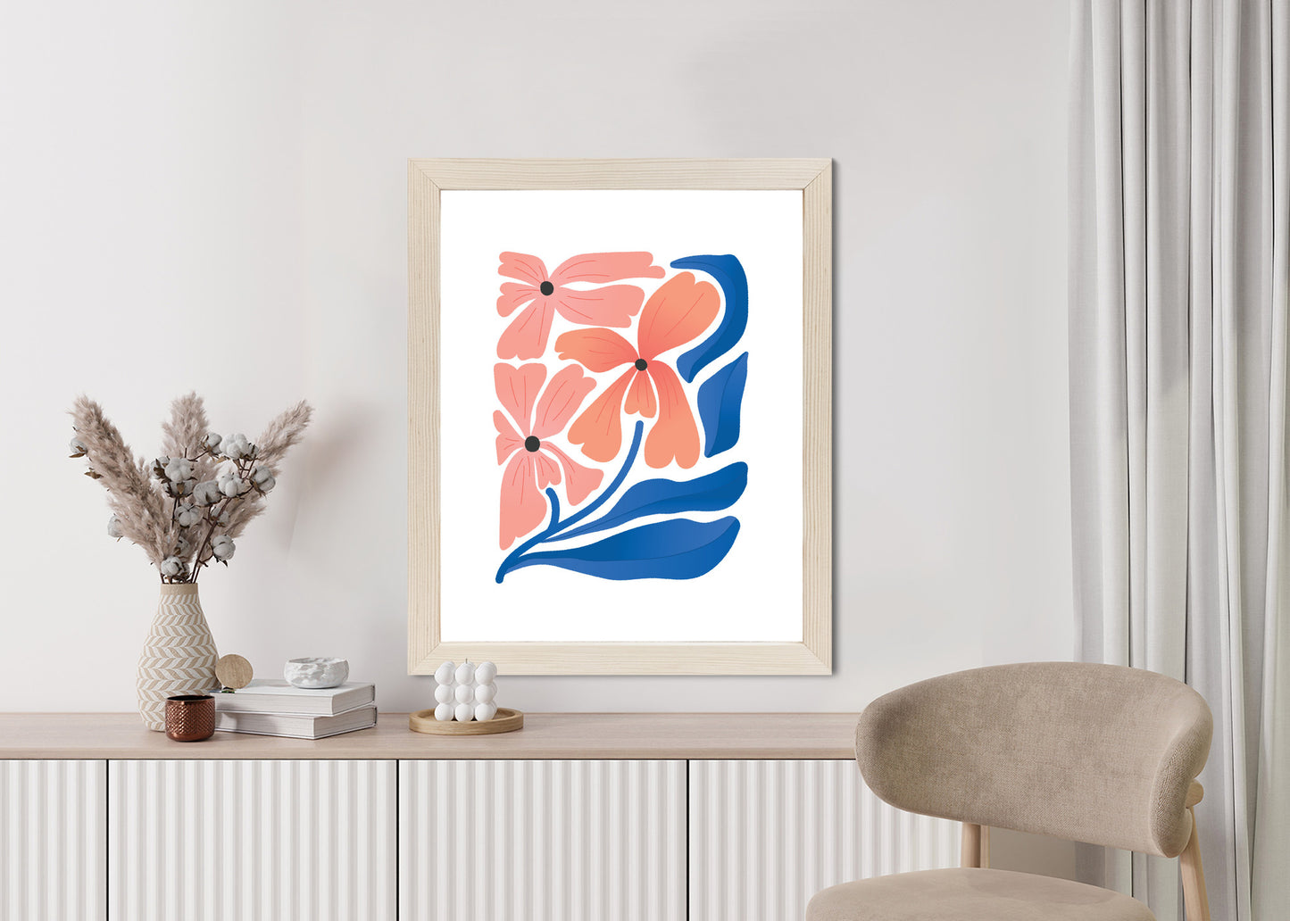 Poster Frühlingsblumen-Abstraktion Rahmen Holz Mit Passepartout Farbe Weiß