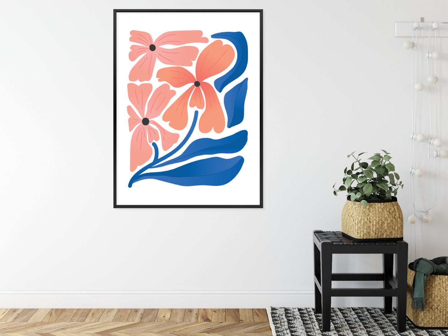 Poster Frühlingsblumen-Abstraktion Rahmen Holz Mit Passepartout Farbe Weiß