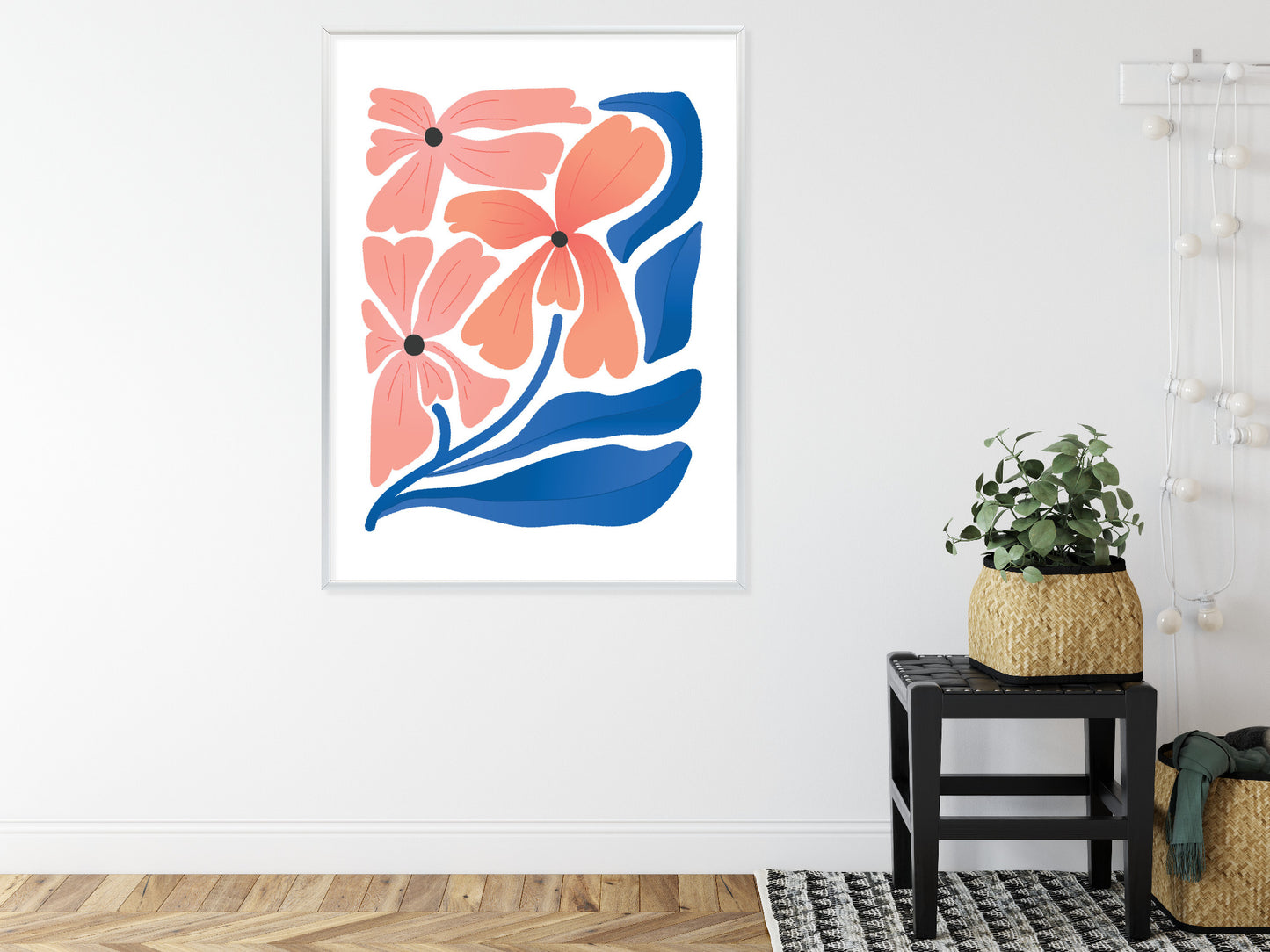 Poster Frühlingsblumen-Abstraktion Rahmen Holz Mit Passepartout Farbe Weiß