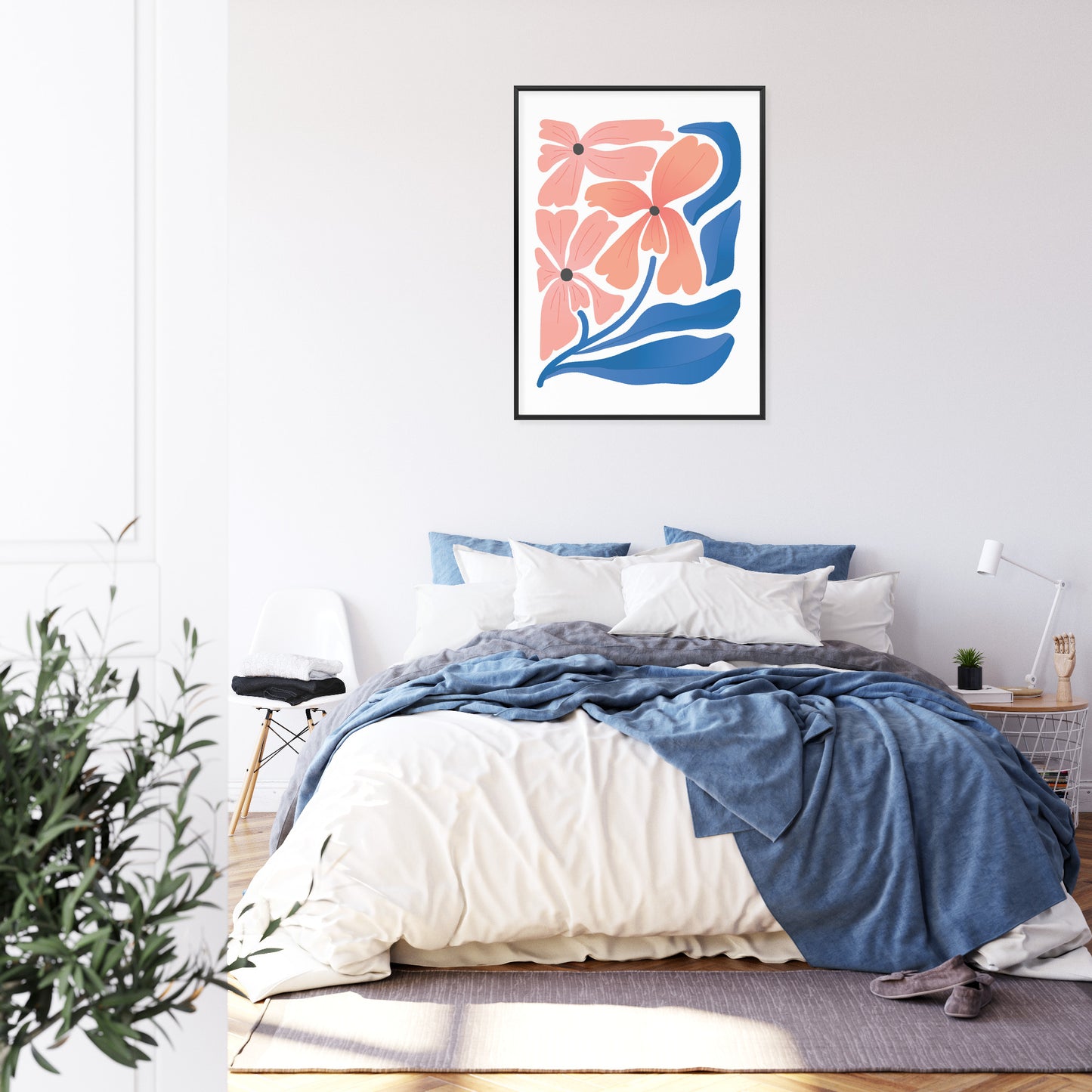 Poster Frühlingsblumen-Abstraktion Rahmen Holz Mit Passepartout Farbe Weiß