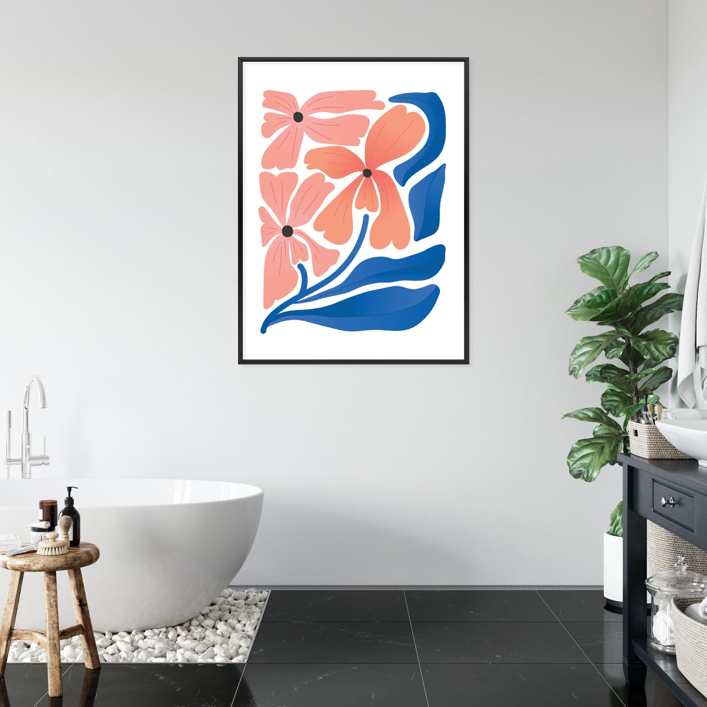 Poster Frühlingsblumen-Abstraktion Rahmen Holz Mit Passepartout Farbe Weiß