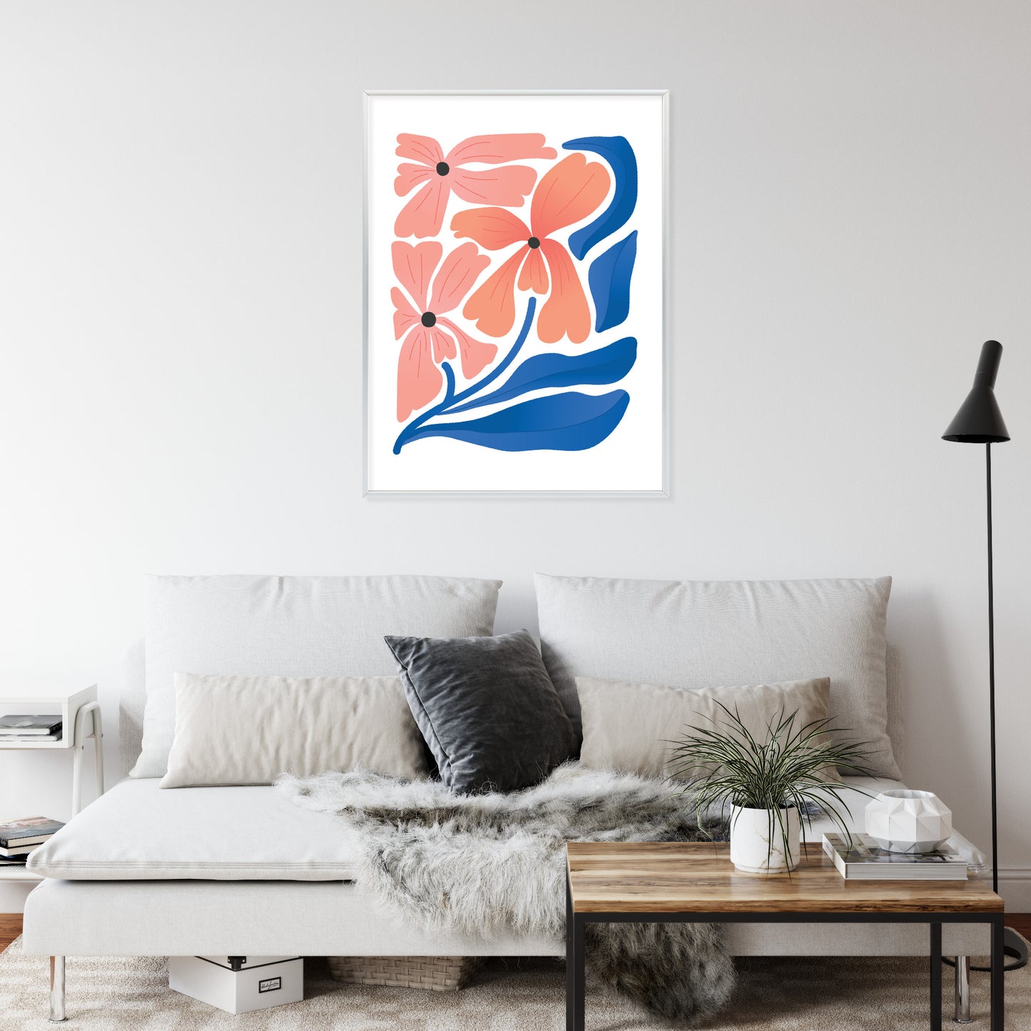Poster Frühlingsblumen-Abstraktion Rahmen Holz Mit Passepartout Farbe Weiß
