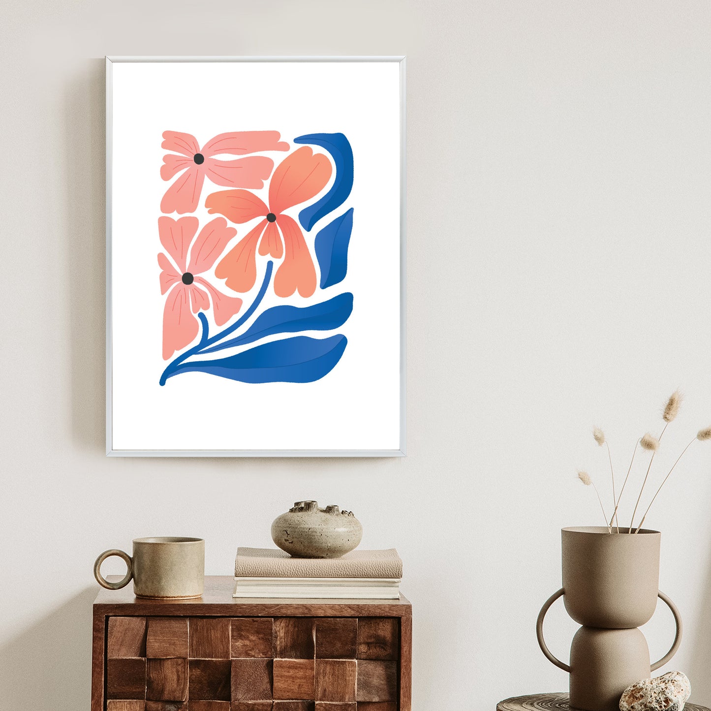 Poster Frühlingsblumen-Abstraktion Rahmen Holz Mit Passepartout Farbe Weiß