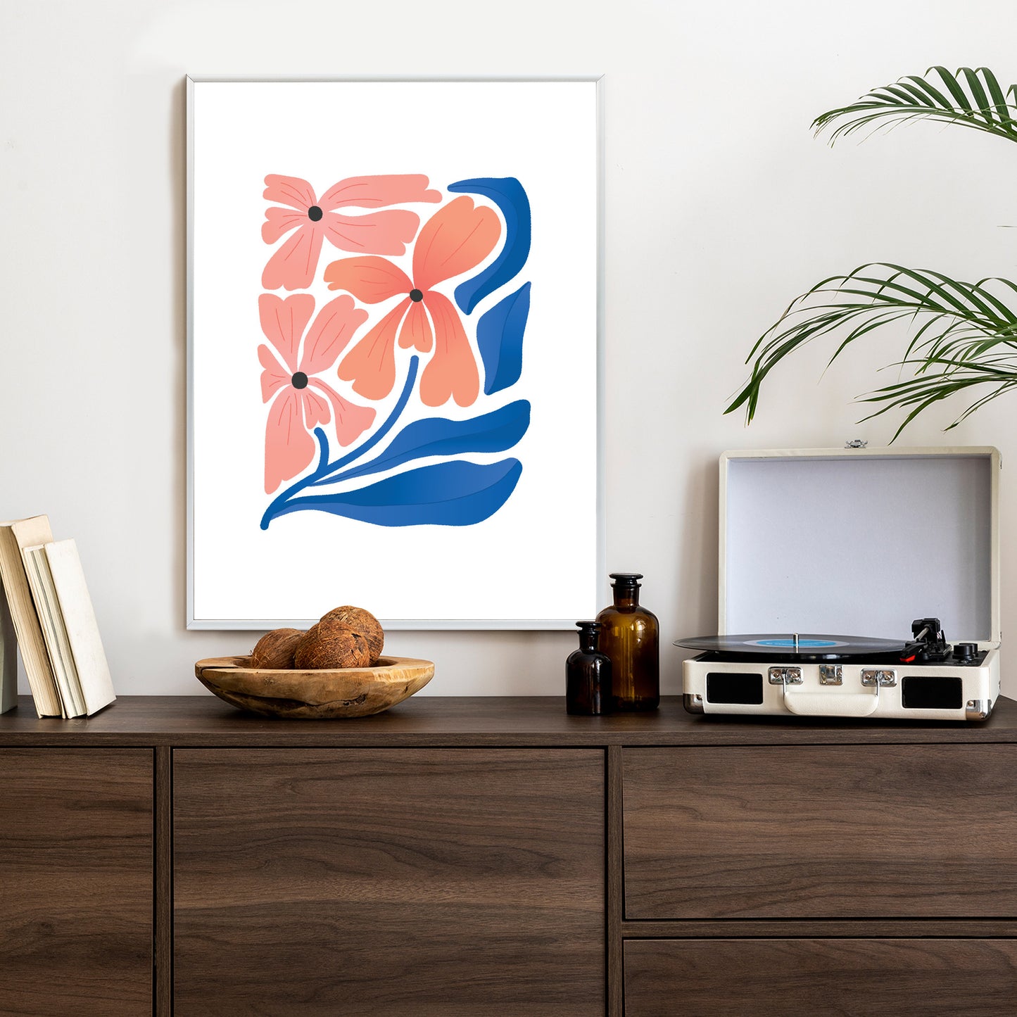 Poster Frühlingsblumen-Abstraktion Rahmen Holz Mit Passepartout Farbe Weiß