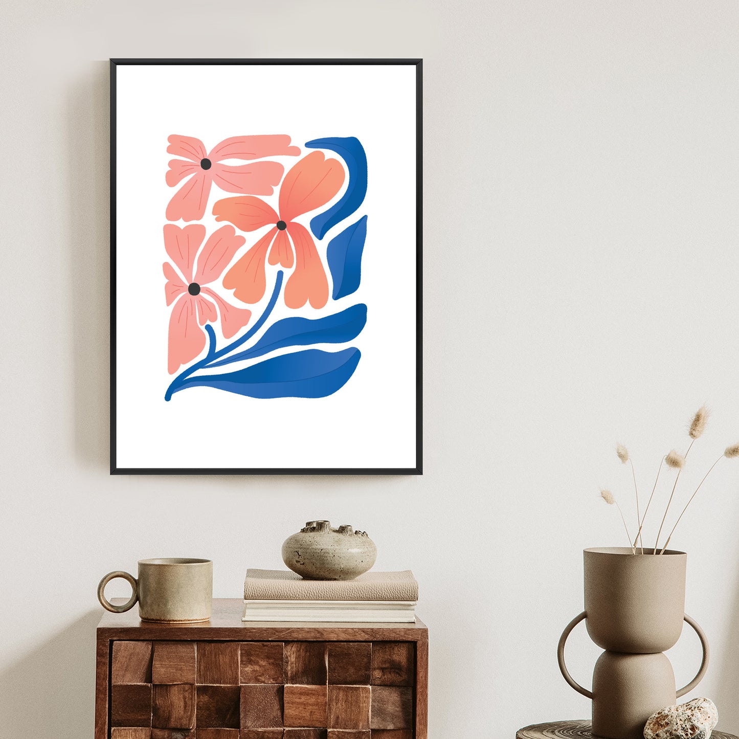 Poster Frühlingsblumen-Abstraktion Rahmen Holz Mit Passepartout Farbe Weiß