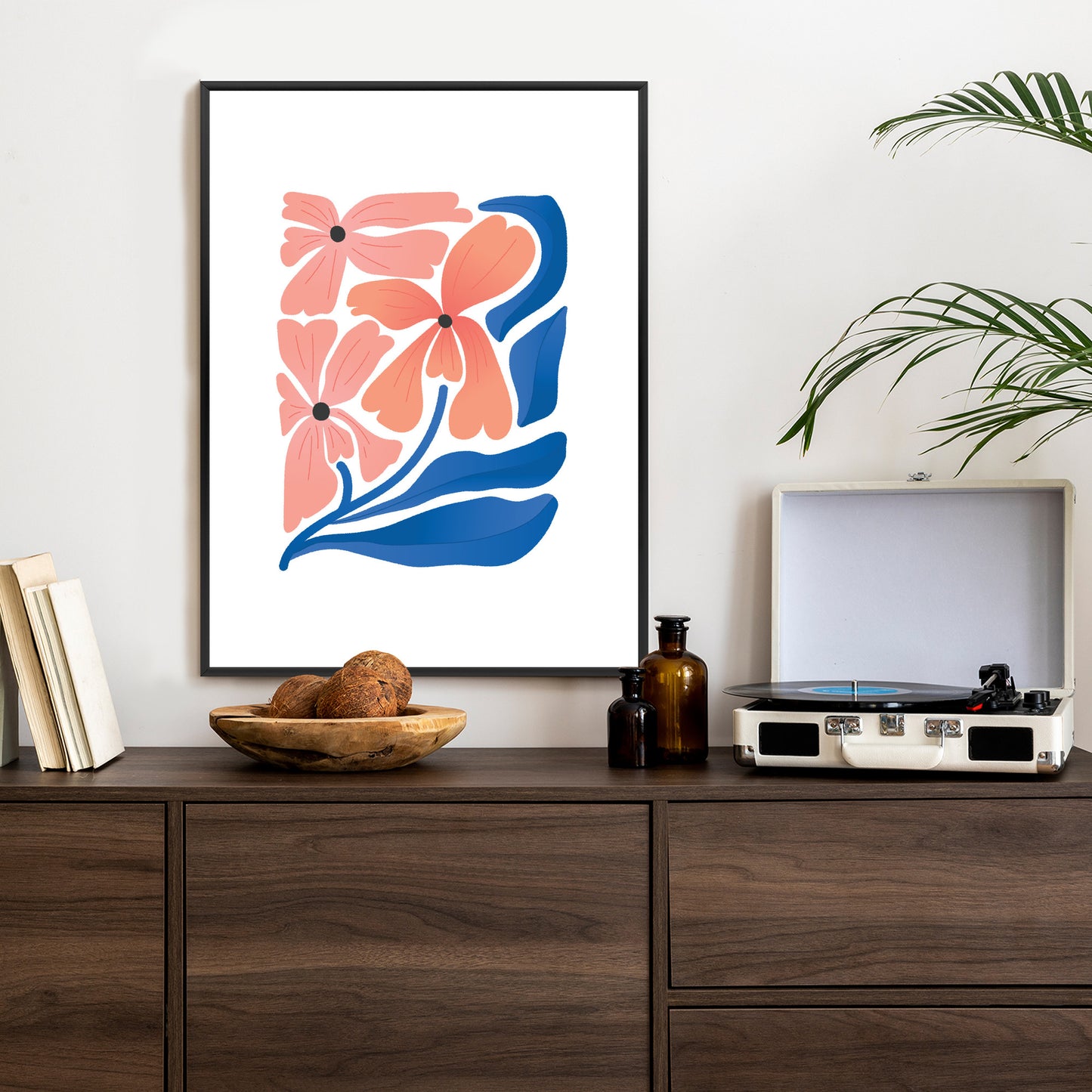 Poster Frühlingsblumen-Abstraktion Rahmen Holz Mit Passepartout Farbe Weiß