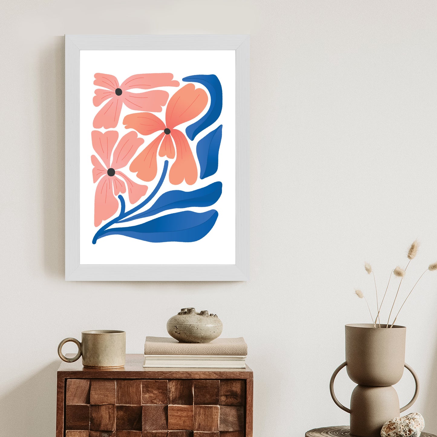 Poster Frühlingsblumen-Abstraktion Rahmen Holz Mit Passepartout Farbe Weiß