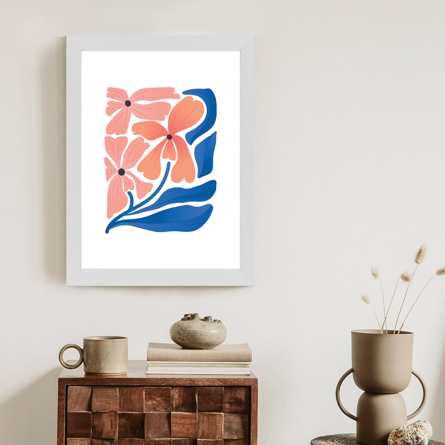 Poster Frühlingsblumen-Abstraktion Rahmen Holz Mit Passepartout Farbe Weiß