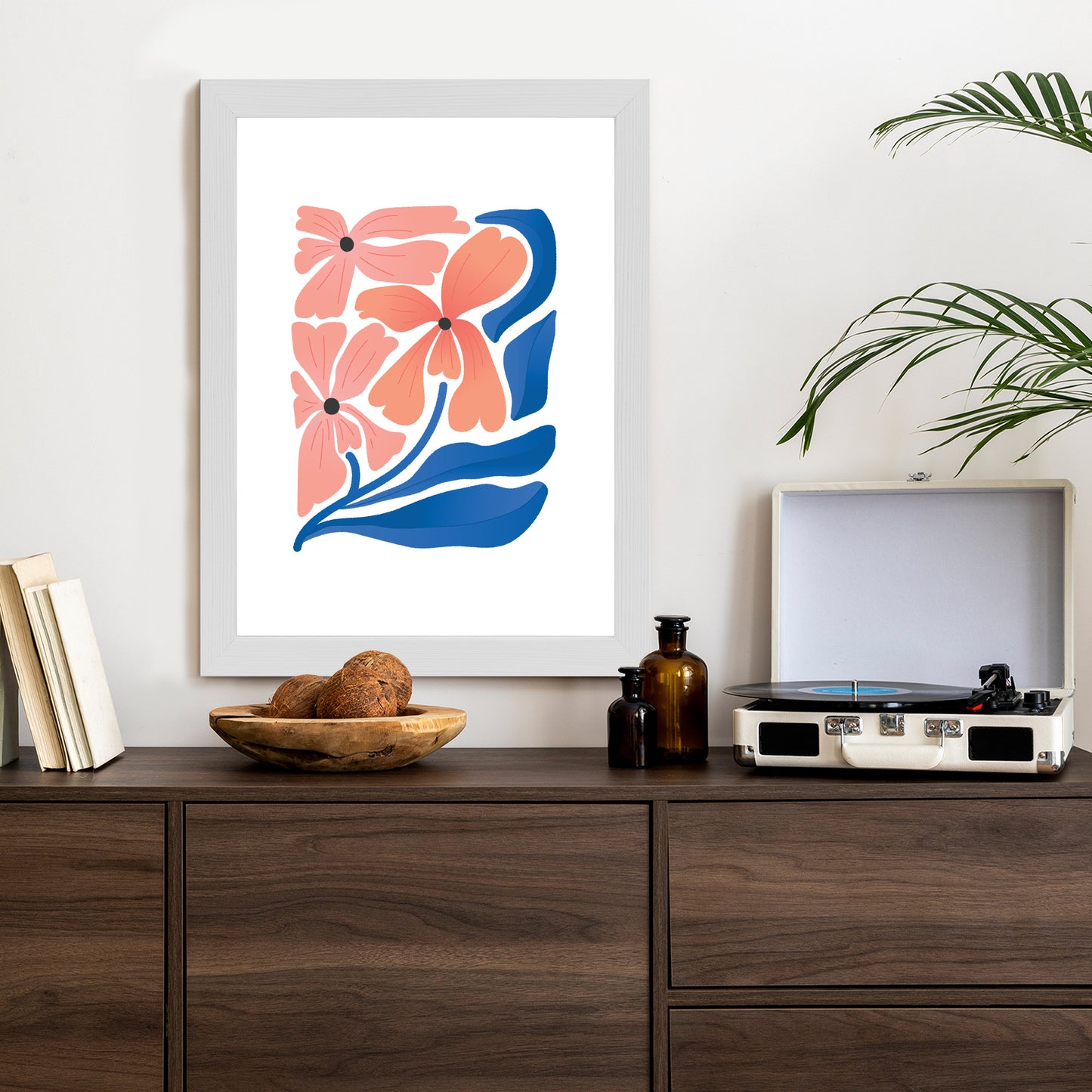 Poster Frühlingsblumen-Abstraktion Rahmen Holz Mit Passepartout Farbe Weiß