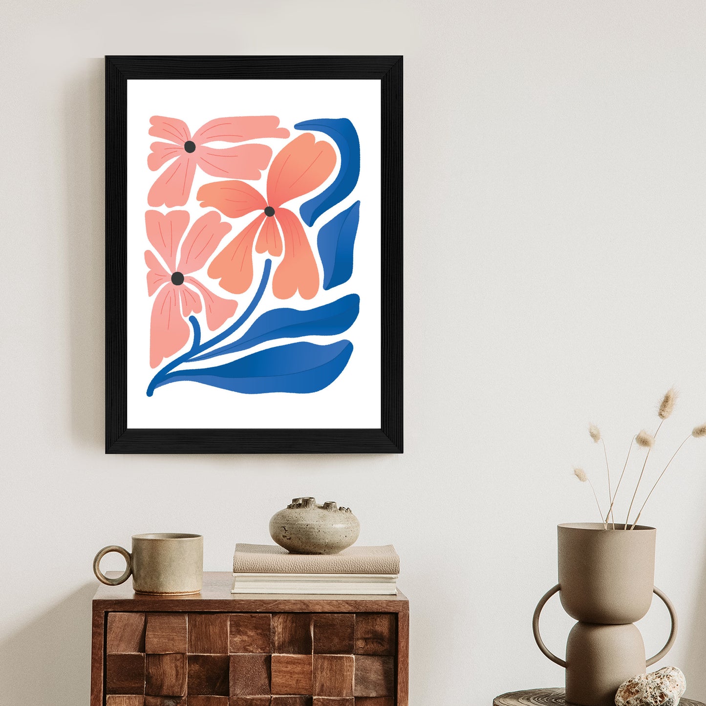 Poster Frühlingsblumen-Abstraktion Rahmen Holz Mit Passepartout Farbe Weiß