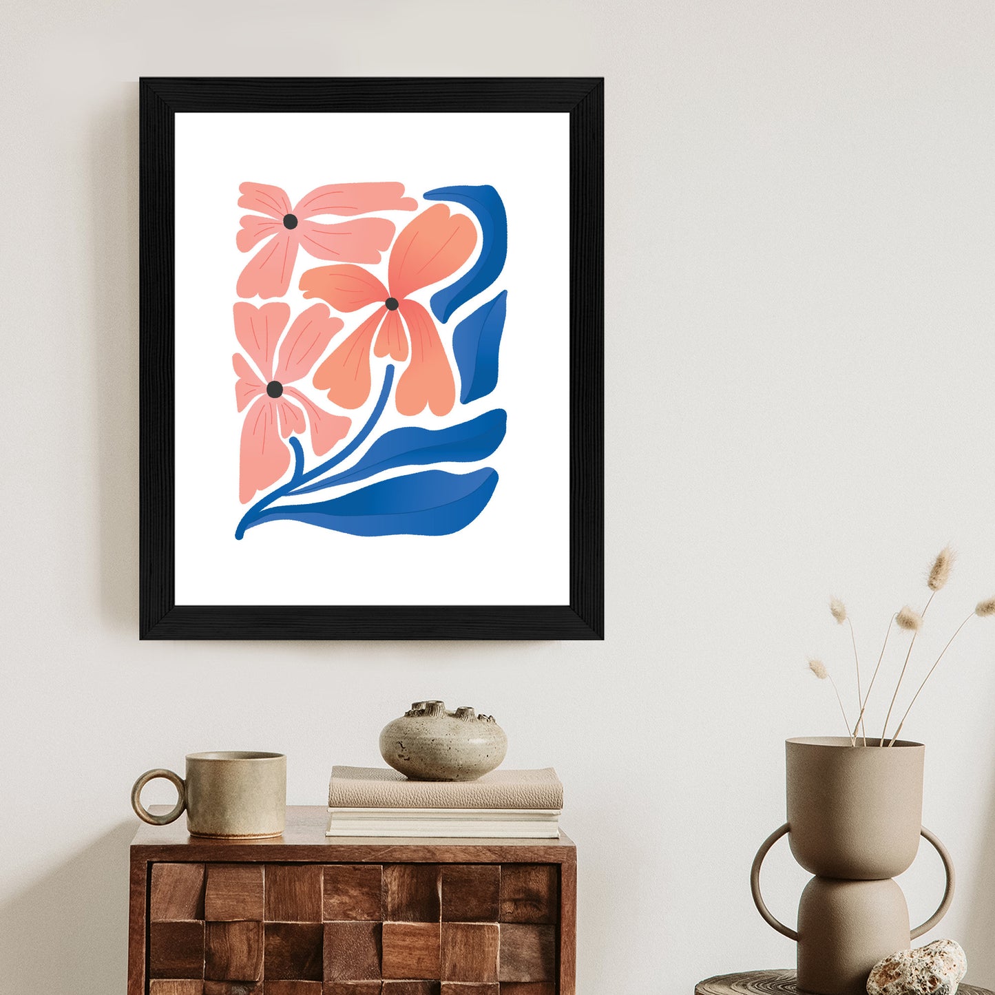 Poster Frühlingsblumen-Abstraktion Rahmen Holz Mit Passepartout Farbe Weiß