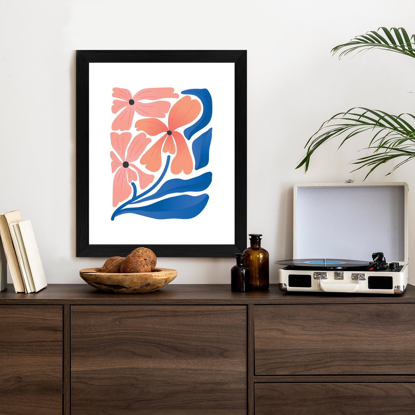 Poster Frühlingsblumen-Abstraktion Rahmen Holz Mit Passepartout Farbe Weiß