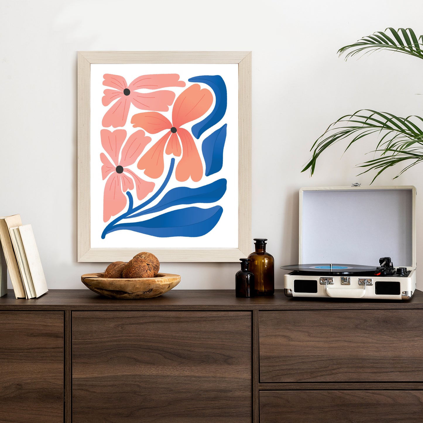 Poster Frühlingsblumen-Abstraktion Rahmen Holz Mit Passepartout Farbe Weiß