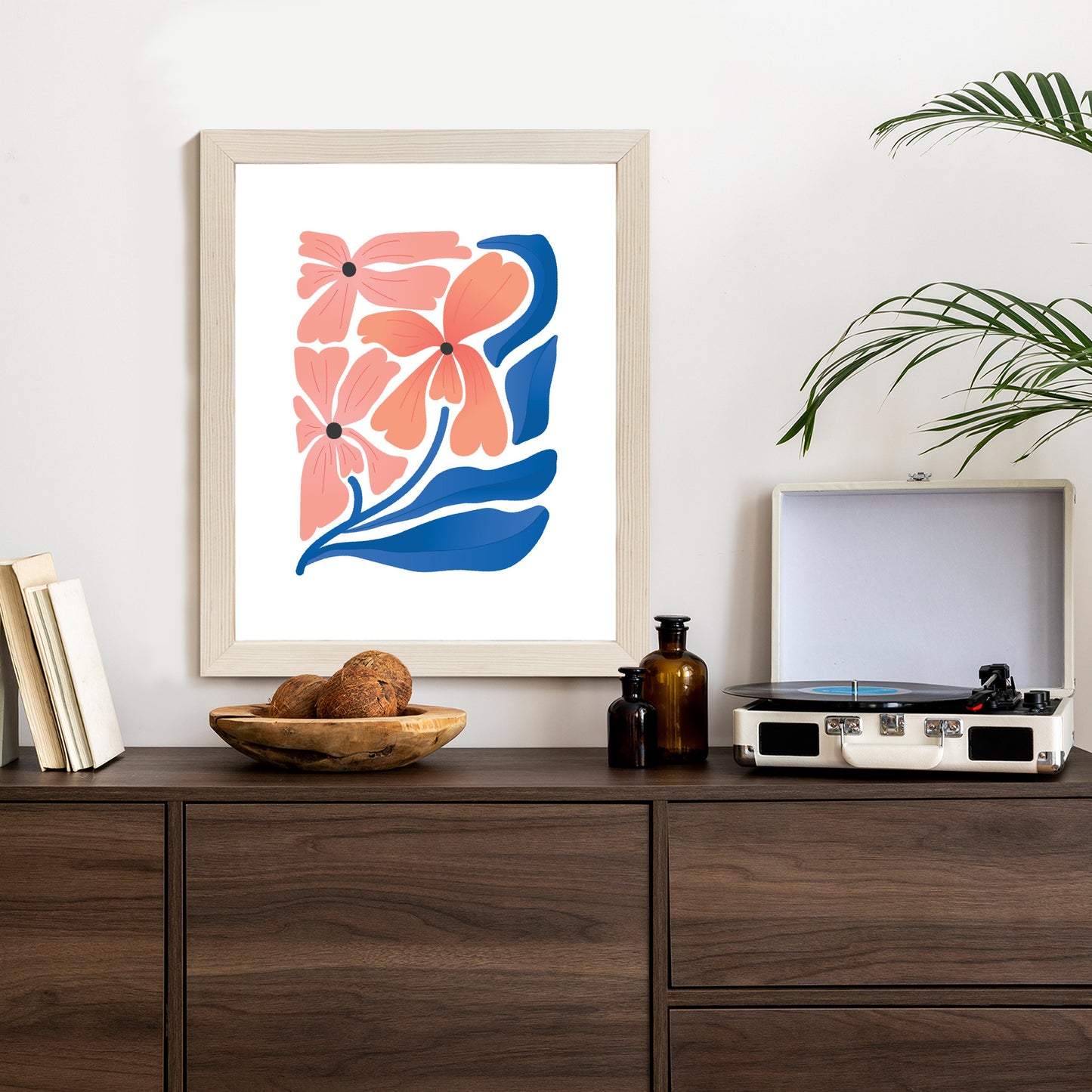 Poster Frühlingsblumen-Abstraktion Rahmen Holz Mit Passepartout Farbe Weiß