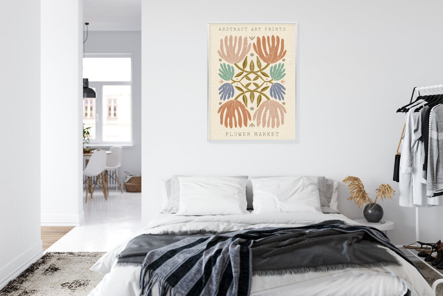 Poster Minimalistische Bunte Boho-Blumen Rahmen Holz Mit Passepartout Farbe Natürlich