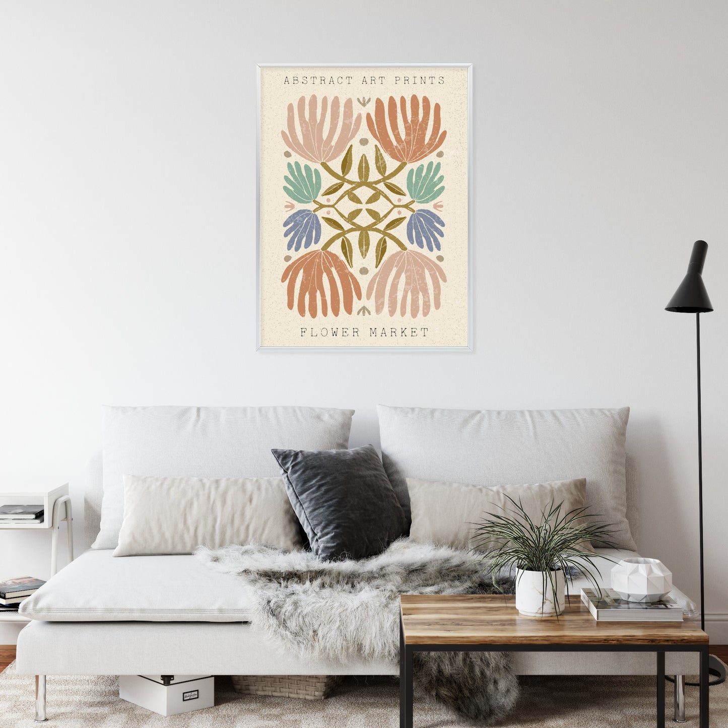 Poster Minimalistische Bunte Boho-Blumen Rahmen Holz Mit Passepartout Farbe Natürlich