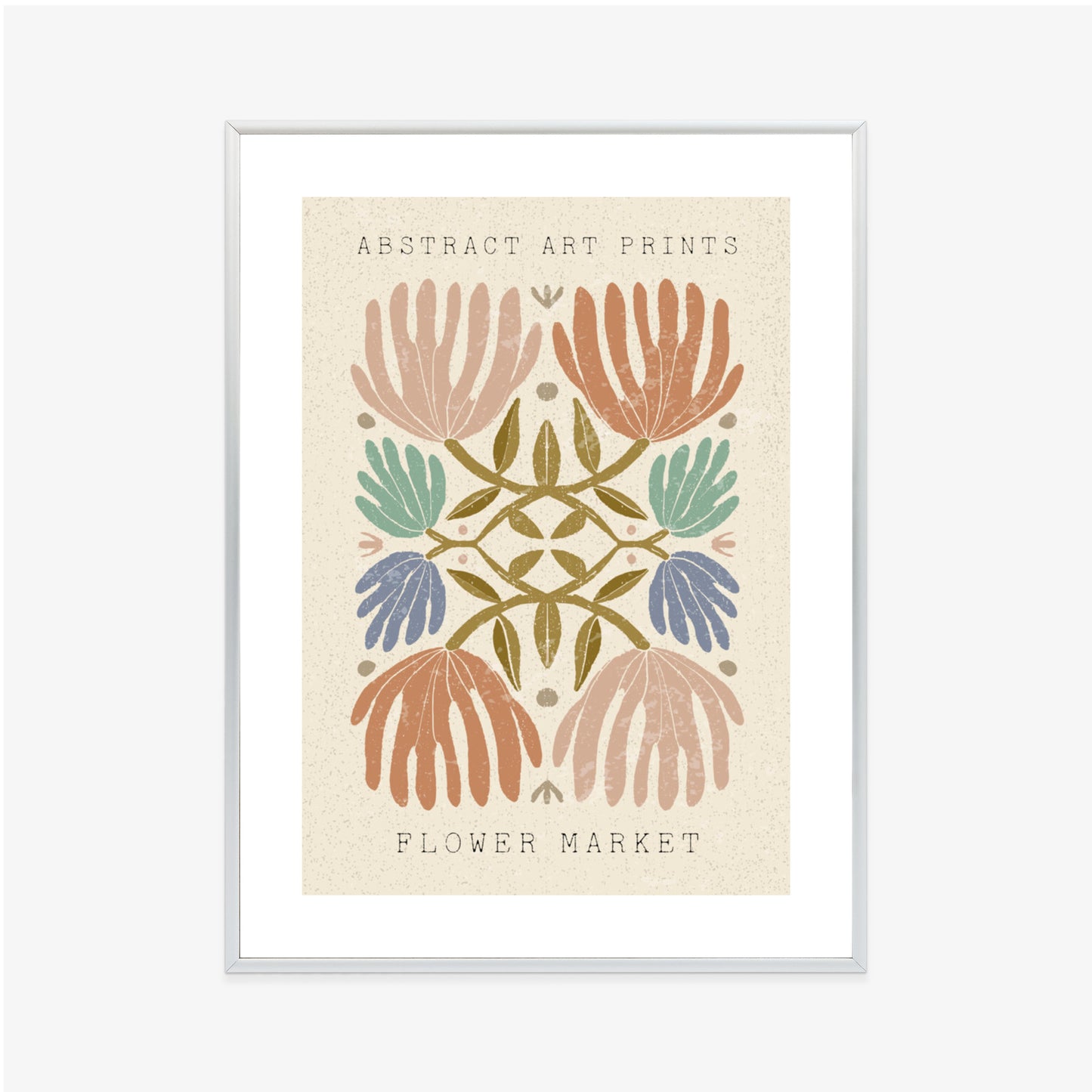 Poster Minimalistische Bunte Boho-Blumen Rahmen Holz Mit Passepartout Farbe Natürlich