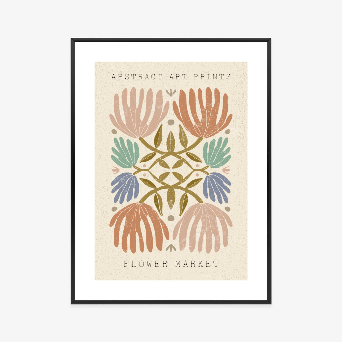 Poster Minimalistische Bunte Boho-Blumen Rahmen Holz Mit Passepartout Farbe Natürlich