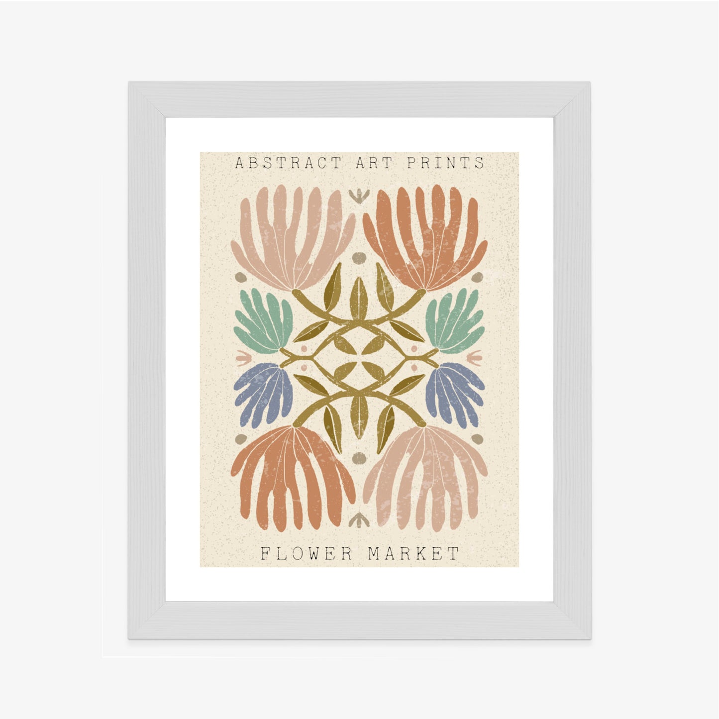 Poster Minimalistische Bunte Boho-Blumen Rahmen Holz Mit Passepartout Farbe Natürlich