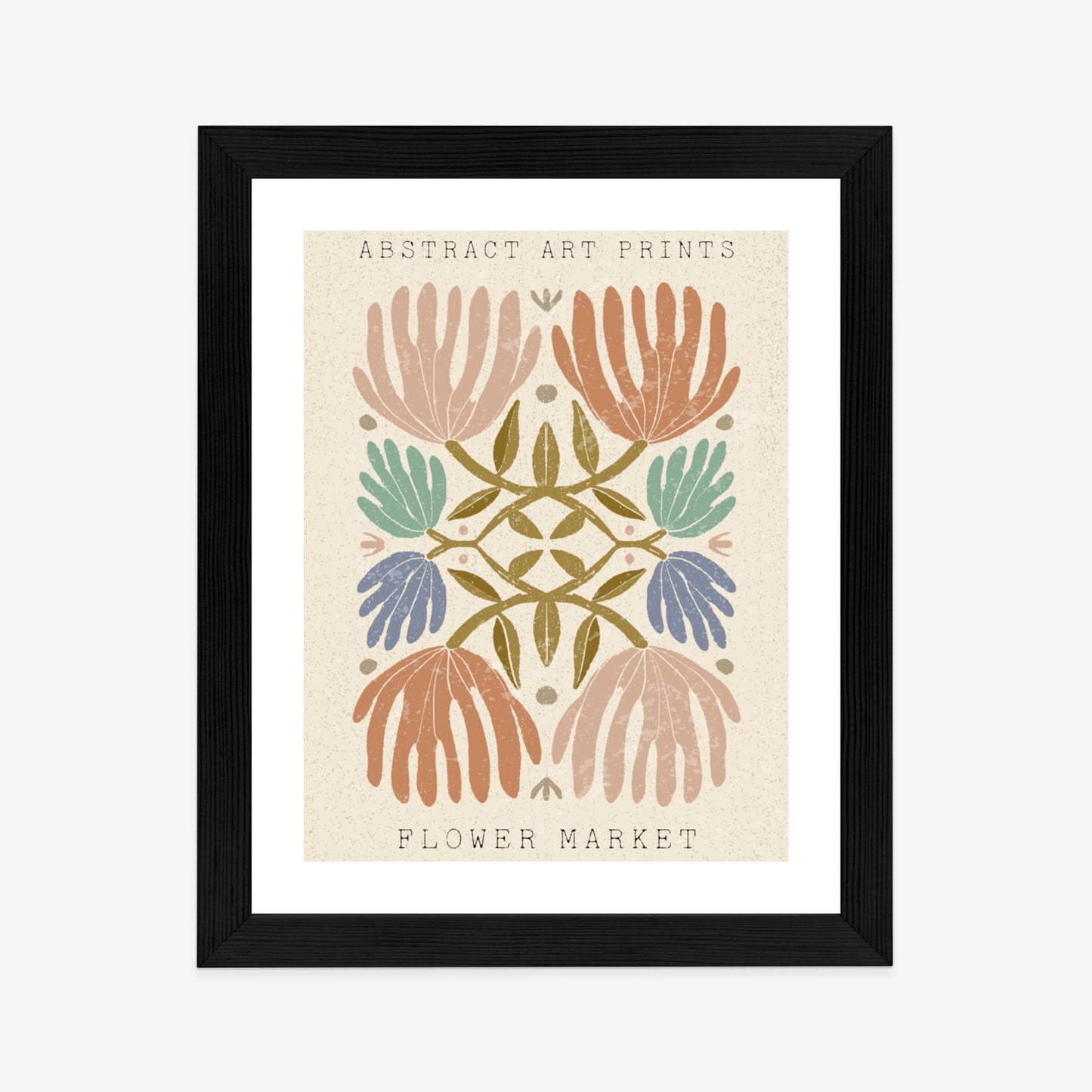 Poster Minimalistische Bunte Boho-Blumen Rahmen Holz Mit Passepartout Farbe Natürlich