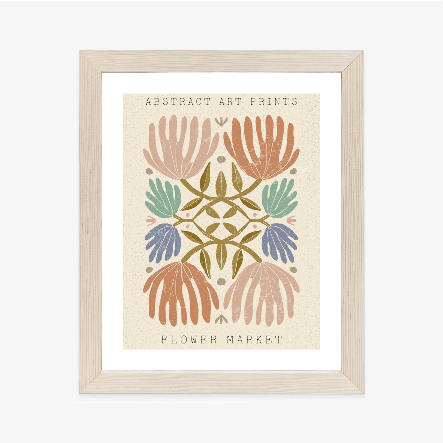 Poster Minimalistische Bunte Boho-Blumen Rahmen Holz Mit Passepartout Farbe Natürlich