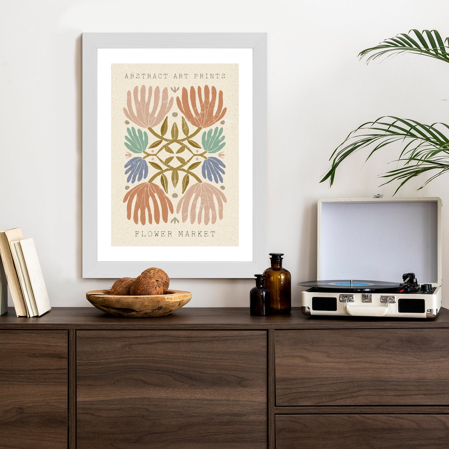 Poster Minimalistische Bunte Boho-Blumen Rahmen Holz Mit Passepartout Farbe Natürlich