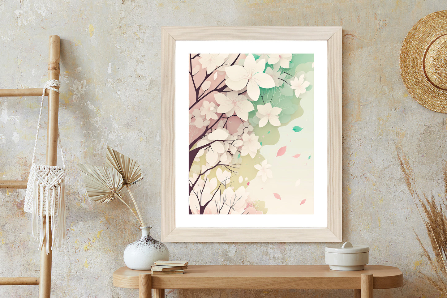 Poster Blühende Pastellbäume Im Frühling Rahmen Holz Mit Passepartout Farbe Natürlich